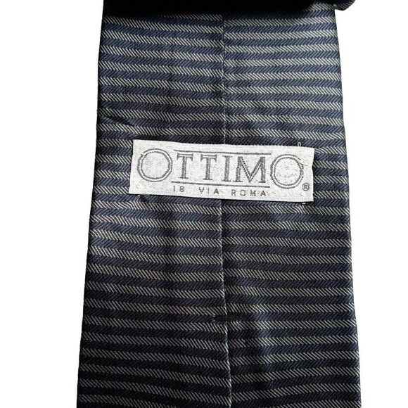 Ottimo Gray Striped Tie Necktie Silk 4 Inch 58 Long - Picture 2 of 2